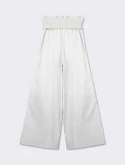 Piazza Italia Pantalone cotone con elastico in vita e cinura - Bianco Fashion