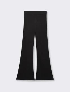 Piazza Italia Pantalone flare con elastico in vita e lavorazione a coste larghe - Nero Cheap