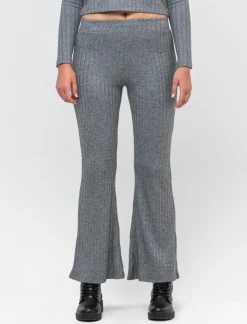 Piazza Italia Pantalone flare con elastico in vita e lavorazione a coste larghe - melange Grigio Clearance