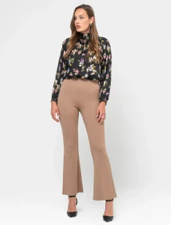 Piazza Italia Pantalone flare in punto milano con bustino elastico - Cammello Beige Flash Sale