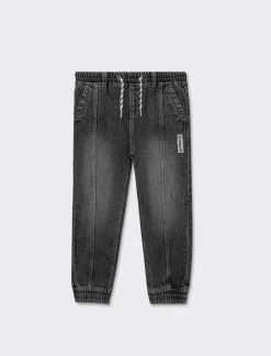 Piazza Italia Pantalone in denim modello jogger con lacci in vita e stampa sul dietro - Grigio New