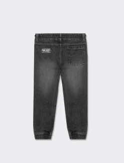 Piazza Italia Pantalone in denim modello jogger con lacci in vita e stampa sul dietro - Grigio New