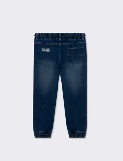 Piazza Italia Pantalone in denim modello jogger con lacci in vita e stampa sul dietro - DENIM SCURO Blu Fashion