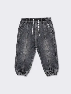 Piazza Italia Pantalone in denim modello jogger con lacci in vita e stampa sul dietro - Grigio Fashion