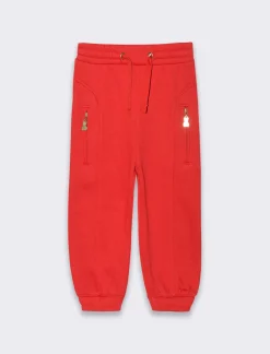 Piazza Italia Pantalone in felpa con elastico al fondo e in vita, zip frontali e ricamo anteriore - Rosso New