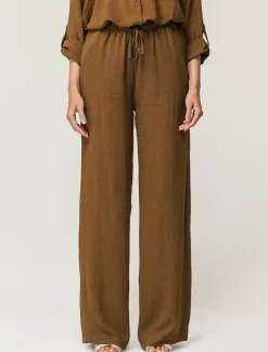 Piazza Italia Pantalone in tessuto fluido con elastico e coulisse in vita vestibilità straight - tabacco Marrone Clearance
