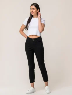 Piazza Italia Pantalone skinny colorato vita alta crop e bustino - Nero Cheap