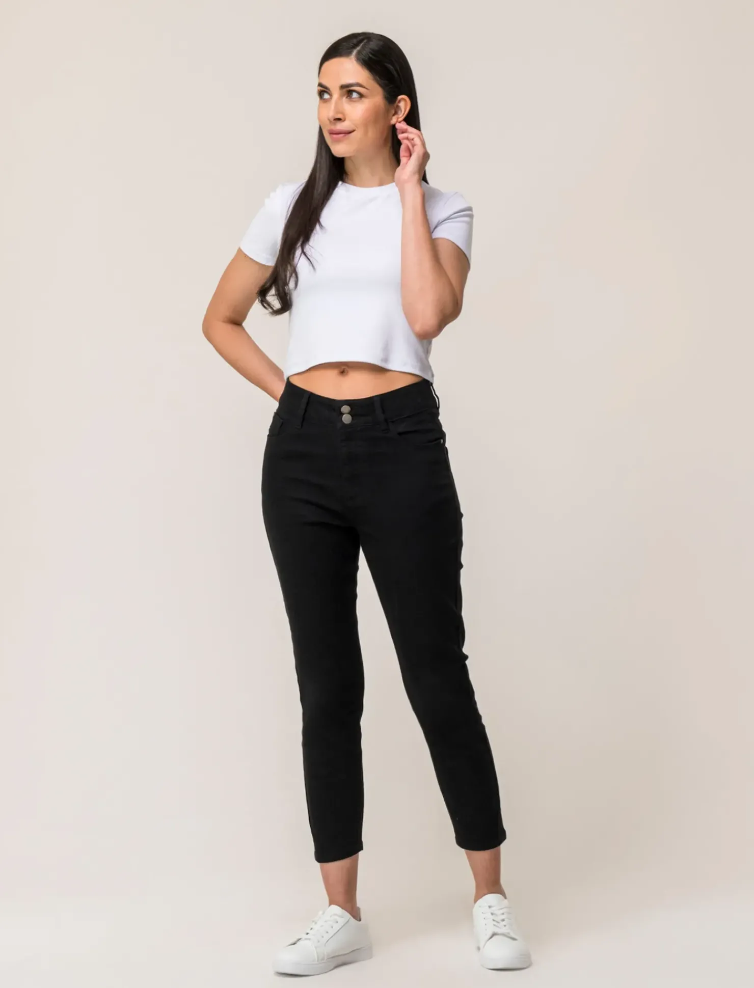 Piazza Italia Pantalone skinny colorato vita alta crop e bustino - Nero Cheap