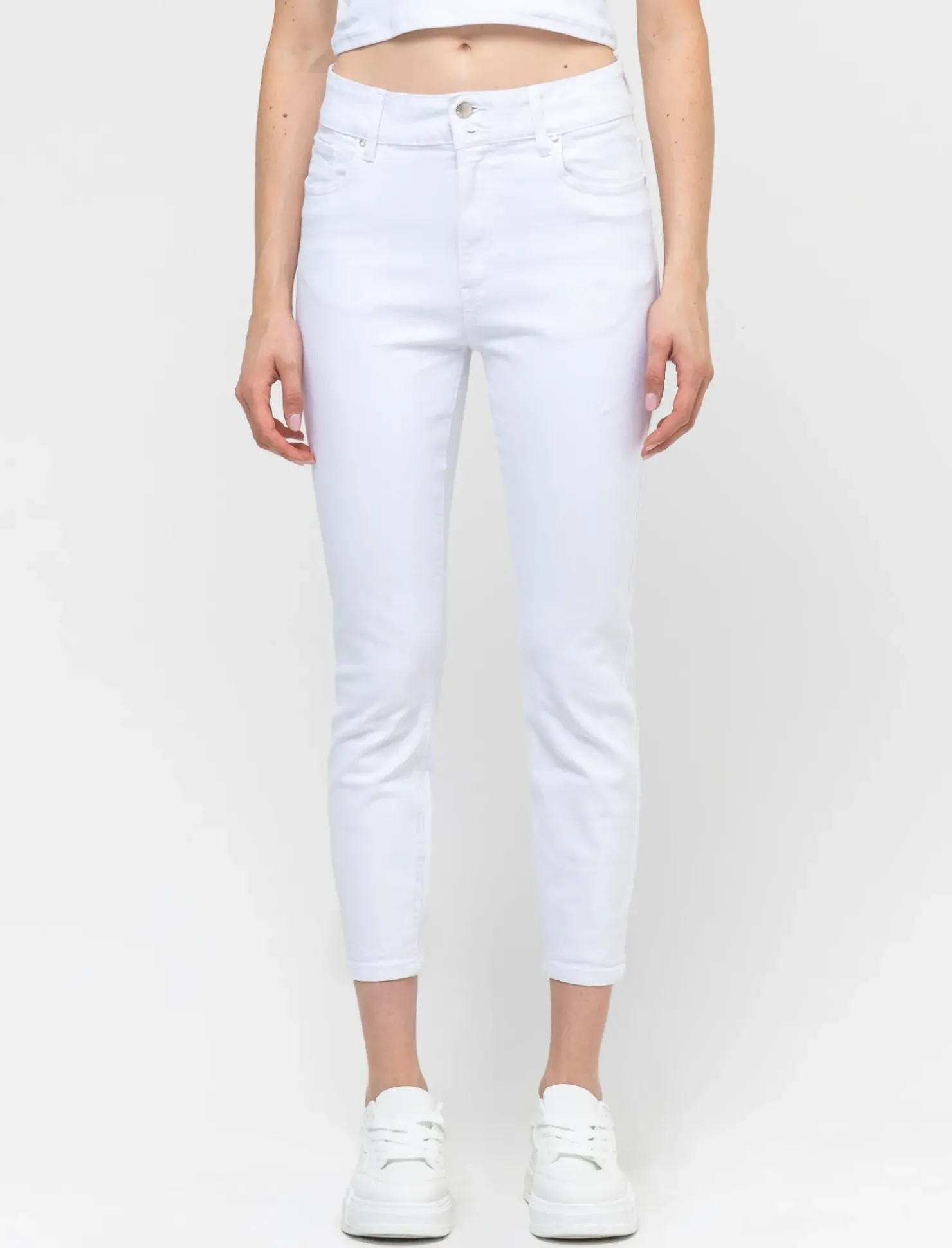Piazza Italia Pantalone skinny colorato vita alta crop e bustino - Bianco Cheap