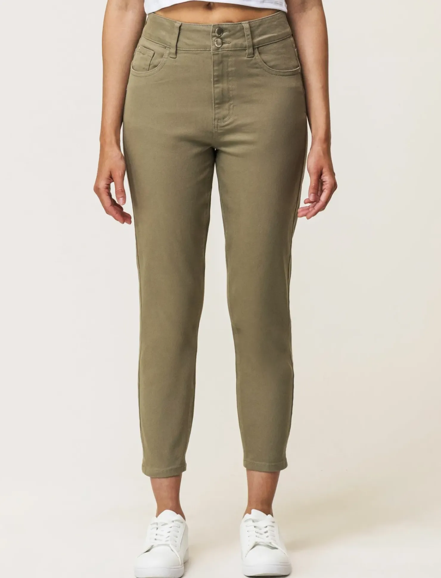 Piazza Italia Pantalone skinny colorato vita alta crop e bustino - salvia Verde Discount
