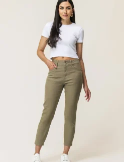 Piazza Italia Pantalone skinny colorato vita alta crop e bustino - salvia Verde Discount