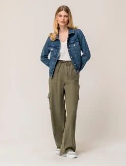 Piazza Italia Pantalone straight modello jogger con vita elastica regolabile e tasconi applicati - Kaky 1 Verde Online