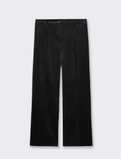 Piazza Italia Pantalone vita alta a coste con tessuto effetto velluto - Nero Fashion