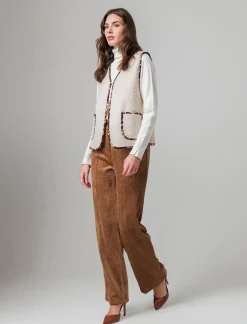 Piazza Italia Pantalone vita alta a coste con tessuto effetto velluto - tabacco Marrone Outlet