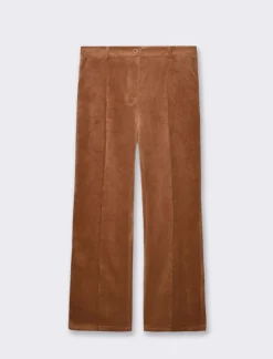 Piazza Italia Pantalone vita alta a coste con tessuto effetto velluto - tabacco Marrone Outlet