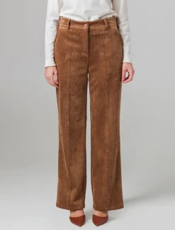 Piazza Italia Pantalone vita alta a coste con tessuto effetto velluto - tabacco Marrone Outlet