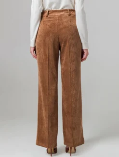 Piazza Italia Pantalone vita alta a coste con tessuto effetto velluto - tabacco Marrone Outlet
