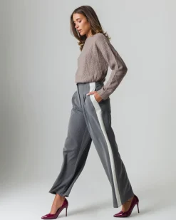 Piazza Italia Pantalone vita alta con banda laterale - Grigio Online