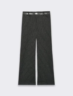 Piazza Italia Pantaloni eleganti a fantasia gessata con cintura a fiocco - Nero Online