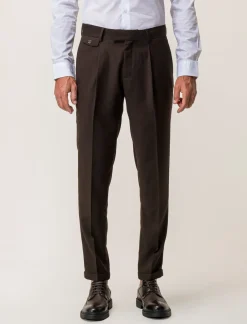 Piazza Italia Pantaloni formal fit in tessuto diagonale - Moro Marrone Discount