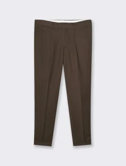 Piazza Italia Pantaloni formal fit in tessuto diagonale - Moro Marrone Discount