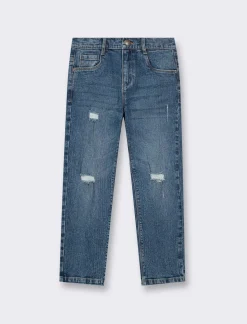 Piazza Italia Pantaloni in denim regular fit, elastico regolabile in vita, con rotture frontali - Denim Blu Store