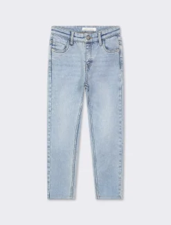 Piazza Italia Pantaloni in denim slim fit, elastico regolabile in vita con dettaglio taschino a contrasto - Denim chiaro Blu Cheap