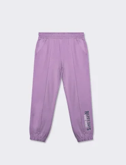 Piazza Italia Pantaloni in felpa di cotone con elastico in vita e al fondo e tagli frontali - Lilla Viola Cheap