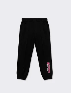 Piazza Italia Pantaloni in felpa di cotone con elastico in vita e al fondo e tagli frontali - Nero Discount