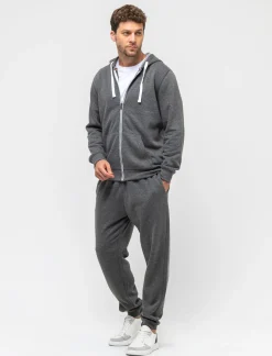 Piazza Italia Pantaloni in felpa in misto cotone garzato melange regular fit - Nero Best Sale