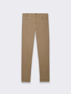 Piazza Italia Pantaloni slim fit, cinque tasche in tessuto cotone stretch effetto slavato. Chiusura anteriore con - kaki Verde Outlet