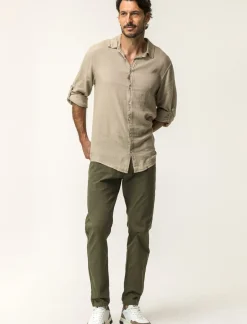 Piazza Italia Pantaloni slim fit, modello chino in tessuto twill cotone elasticizzato, effetto leggermente slavato - militare Verde Online