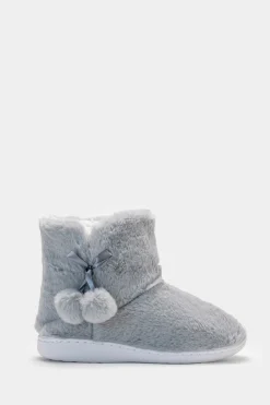 Piazza Italia Pantofola a stivaletto in tessuto furry con pon-pon - Grigio Outlet