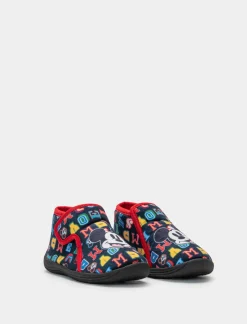 Piazza Italia Pantofola con strappo in tessuto con stampa Mickey Mouse - Blu Cheap
