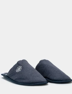 Piazza Italia Pantofola in tessuto con ricamo stella dei venti - Blu Fashion