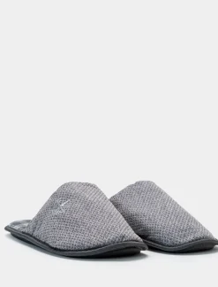 Piazza Italia Pantofola in tessuto con ricamo stella dei venti - Grigio Cheap