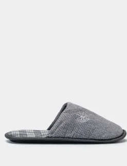 Piazza Italia Pantofola in tessuto con ricamo stella dei venti - Grigio Cheap