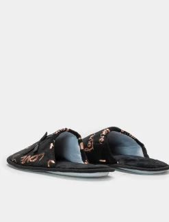 Piazza Italia Pantofola in tessuto con scritte a love - Nero Clearance