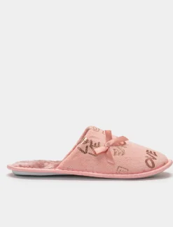 Piazza Italia Pantofola in tessuto con scritte a love - Rosa Cheap