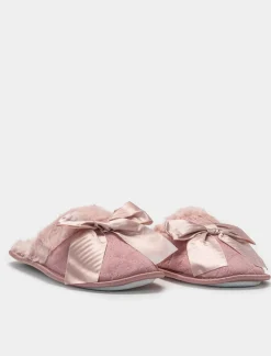 Piazza Italia Pantofola in tessuto con fiocco - Rosa Clearance