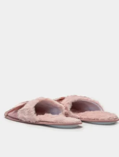 Piazza Italia Pantofola in tessuto con fiocco - Rosa Clearance