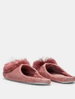 Piazza Italia Pantofola in tessuto con pon-pon - Rosa New