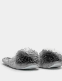 Piazza Italia Pantofola in tessuto con pon-pon - Grigio New
