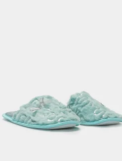 Piazza Italia Pantofola in tessuto furry con paillettes - acqua Verde Shop