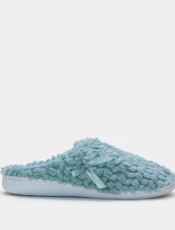 Piazza Italia Pantofola in tessuto furry con fiocco e fondo alto - Turchese Azzurro New