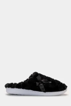 Piazza Italia Pantofola in tessuto furry con fiocco e fondo alto - Nero Store