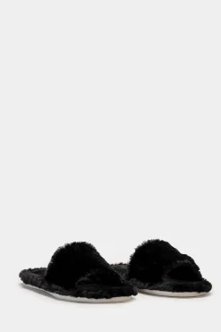 Piazza Italia Pantofola in tessuto furry con fasce larghe - Nero Best