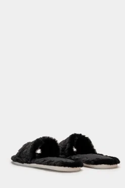 Piazza Italia Pantofola in tessuto furry con fasce larghe - Nero Best