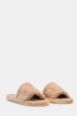 Piazza Italia Pantofola in tessuto furry con fasce larghe - Beige Cheap