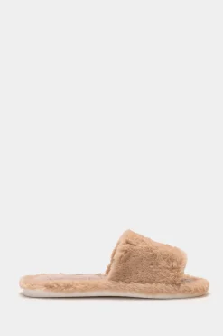 Piazza Italia Pantofola in tessuto furry con fasce larghe - Beige Cheap